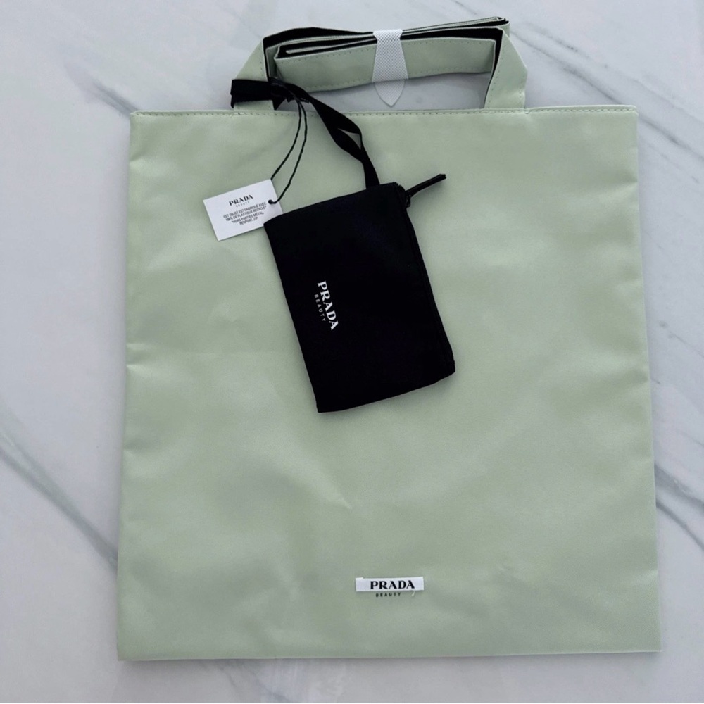 Prada Beauty Light Green & Black REVERSIBLE Tote Shoulder Bag W/Mini Pouch NEW